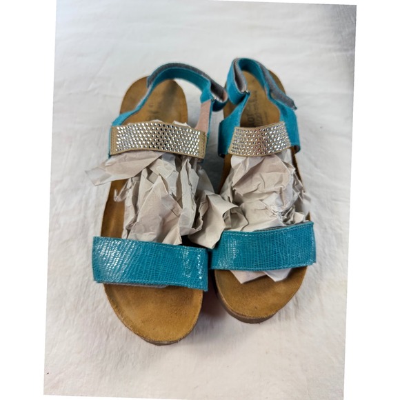 Naot Shoes - Naot Turquoise Leather Rhinestone Slingback Sandals Blue Cork Footbed 41 L10